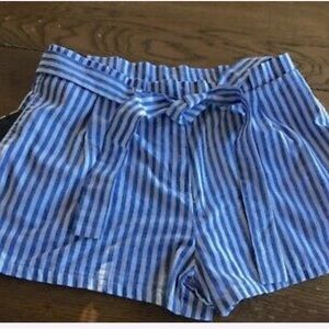 Love Tree Belted Striped High Rise Linen Blend Shorts Size Small
